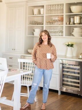 Brown Polka Dot Peplum Long-Sleeve Top